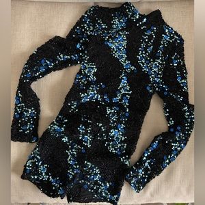 Kelle Black lace blue/green sequin med child jazz hip-hop dance costume